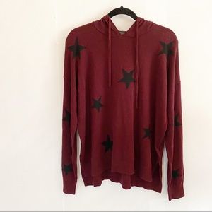 🌹New Rachel Zoe Star Sweater Hoodie Top burgundy L